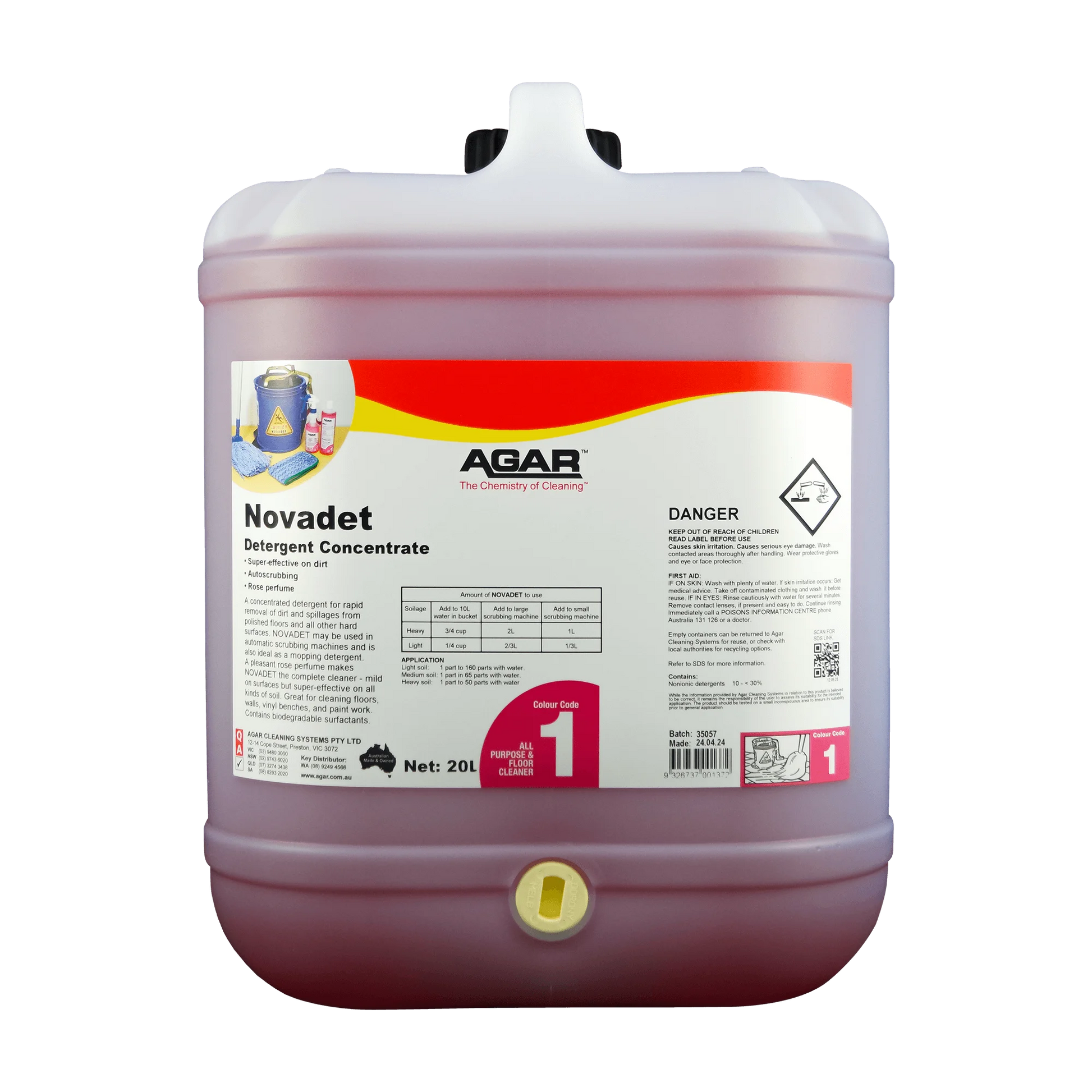 Large container of Agar Novadet Detergent Concentrate on a white background
