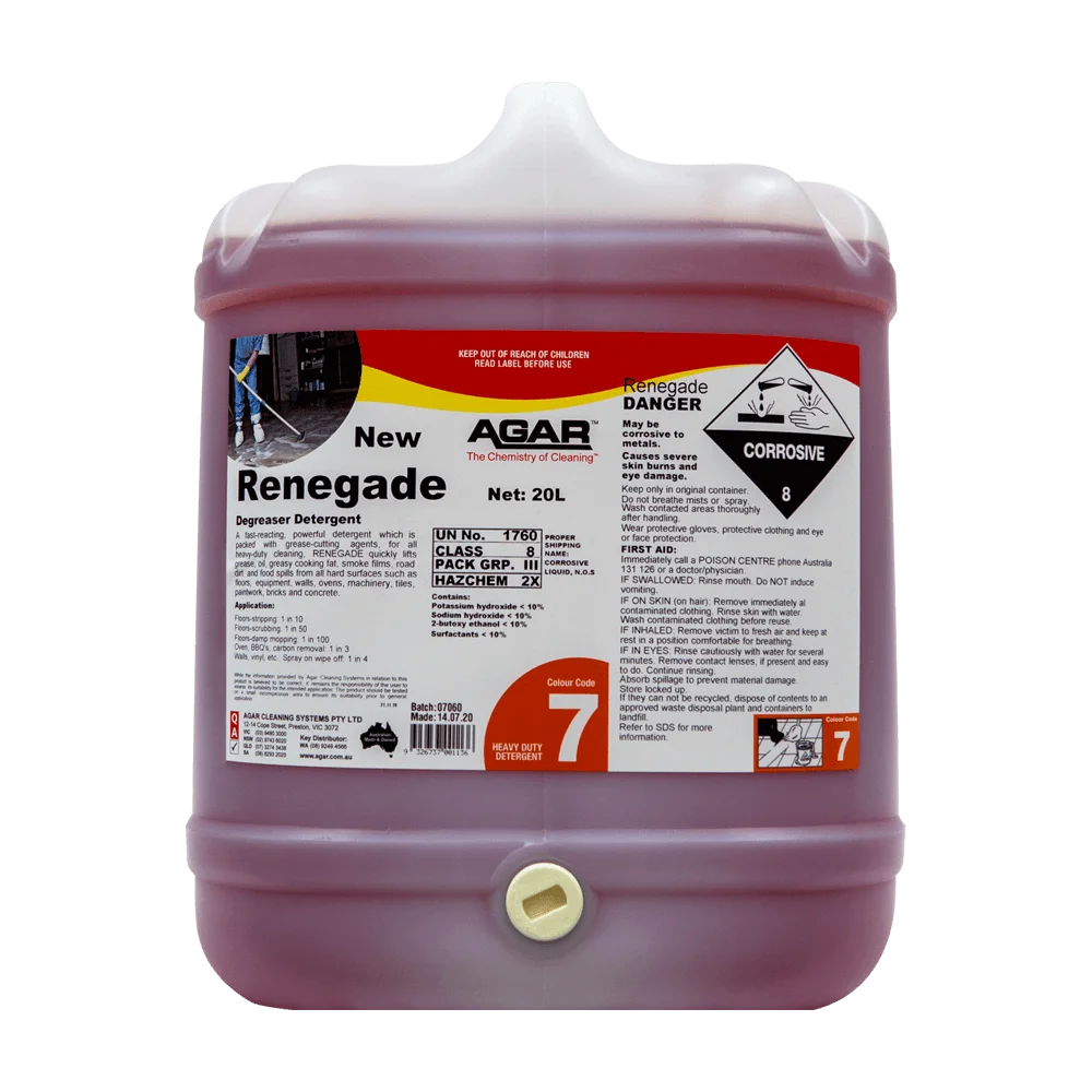 Large container of Renegade detergent with a visible label on a white background