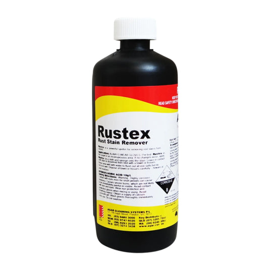 Bottle of Rustex Rust Stain Remover on a white background