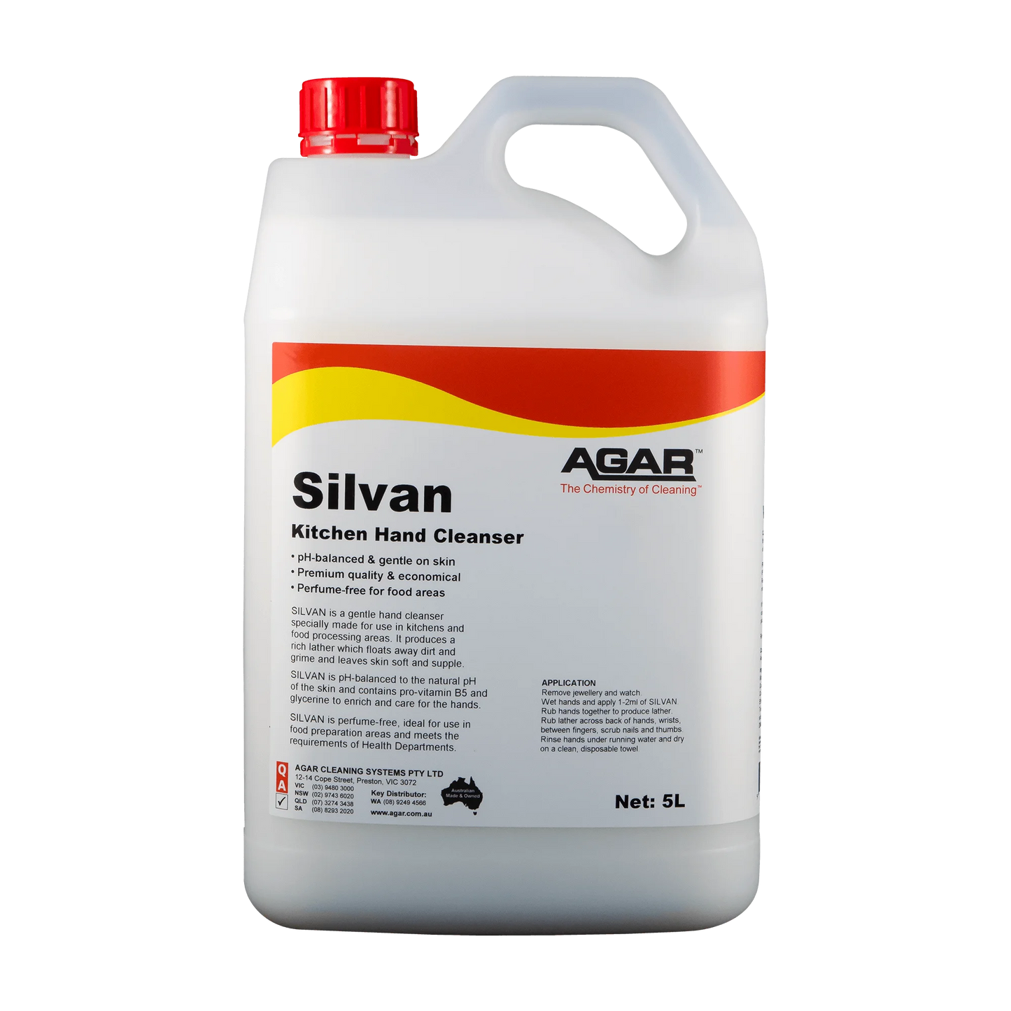 5L container of Agar Silvan Kitchen Hand Cleanser on a white background