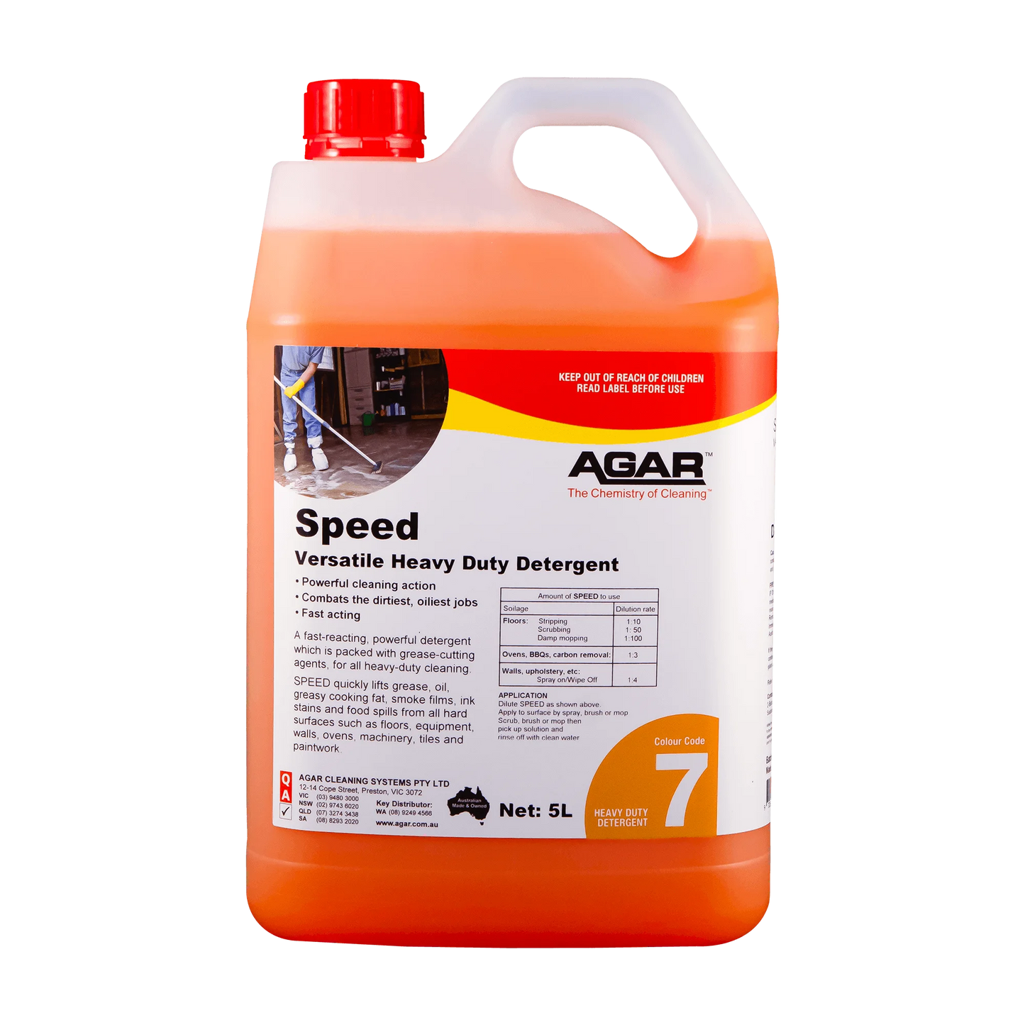 5-liter container of Agar Speed Versatile Heavy Duty Detergent on a white background