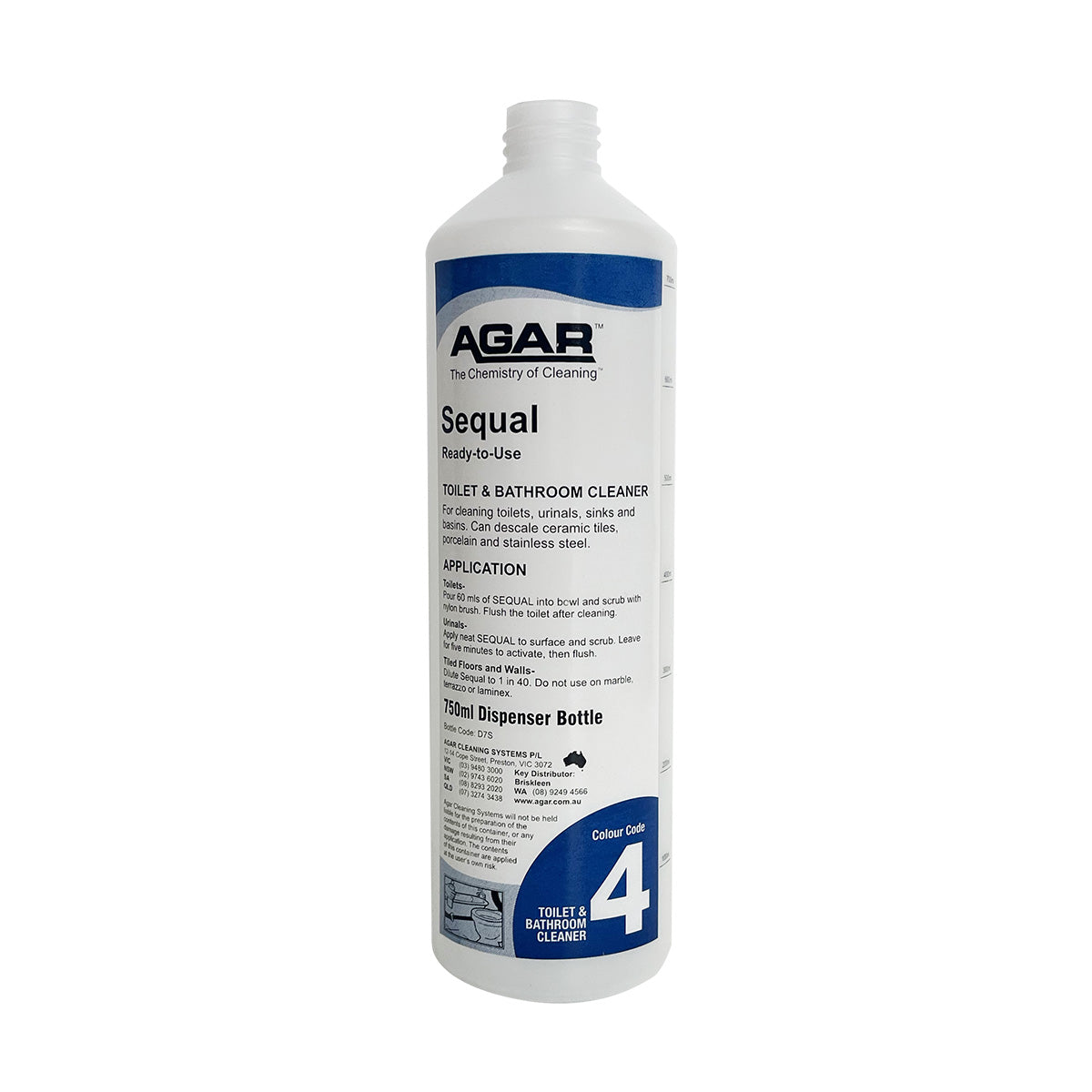 Agar Sequal toilet and bathroom cleaner bottle on a white background