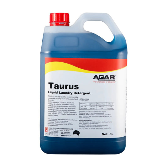 5L container of Agar Taurus liquid laundry detergent on a white background