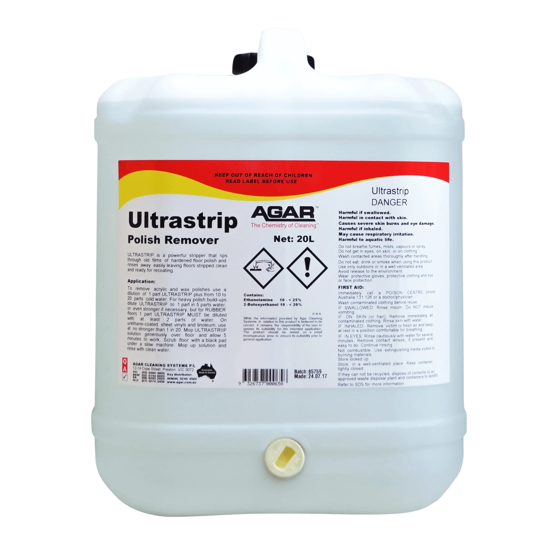 Large container of Ultrastrip Agar Polish Remover on a white background