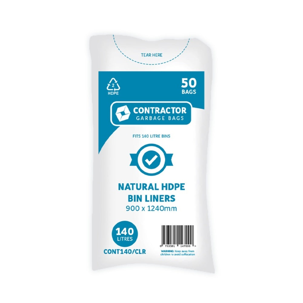 Pack of Contractor Garbage Bags with 50 bags on a white background