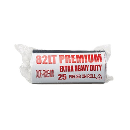 Roll of 82LT Premium Extra Heavy Duty Austar Bin Liner with 25 pieces on a white background