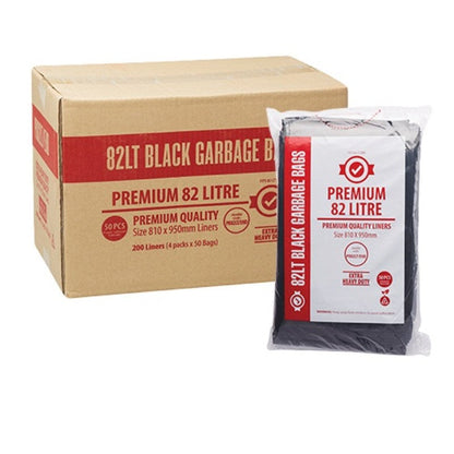 82L black garbage bags with packaging on a white background