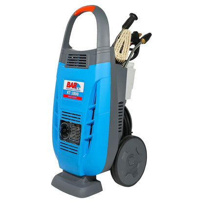 Blue and gray BAR KT1800 Pressure Washer with a hose and nozzle on a white background