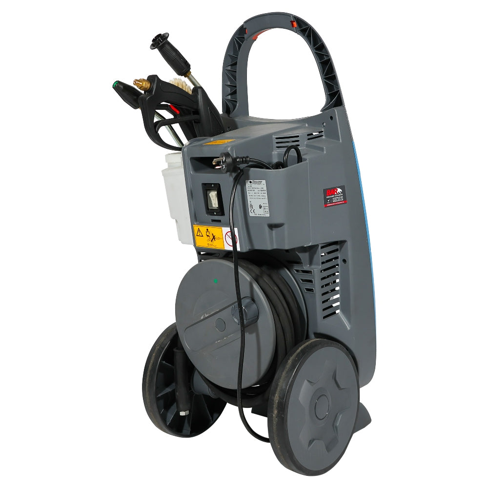 BAR KT1800 Pressure Washer with hose reel and nozzles on a white background