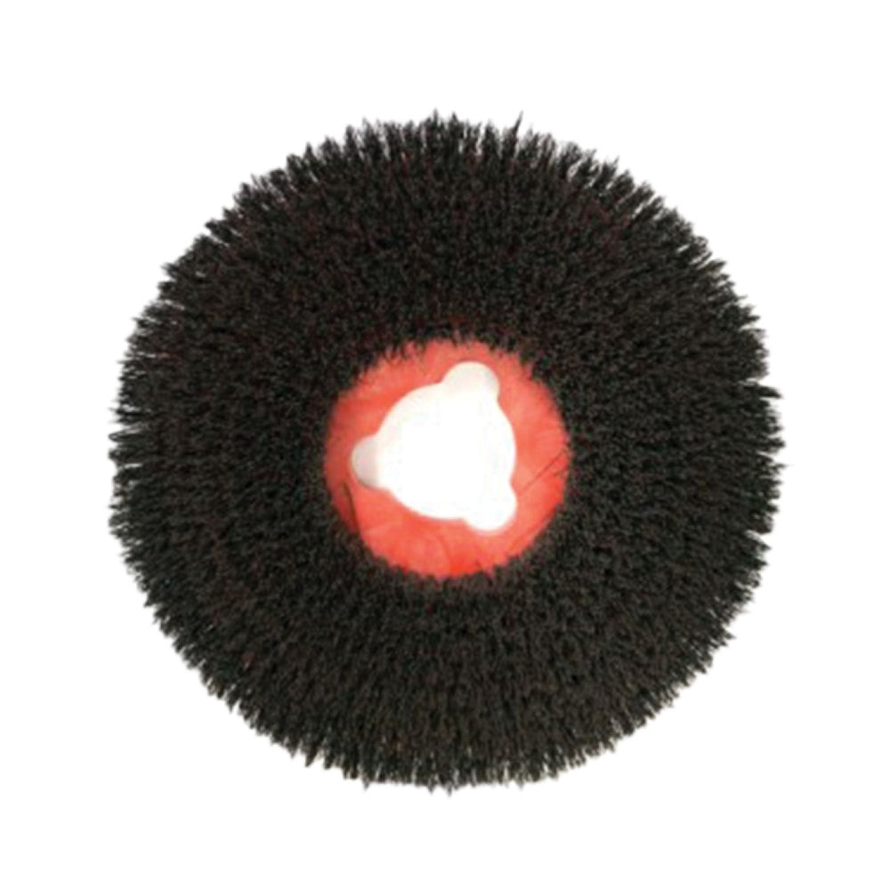 Round brush with black bristles and a red center on a white background