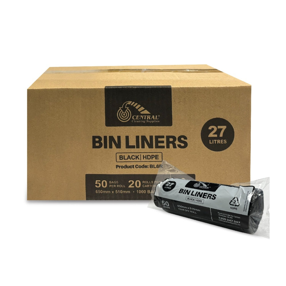 CCS 27L Bin Liners Black - 1000 Bags per Box