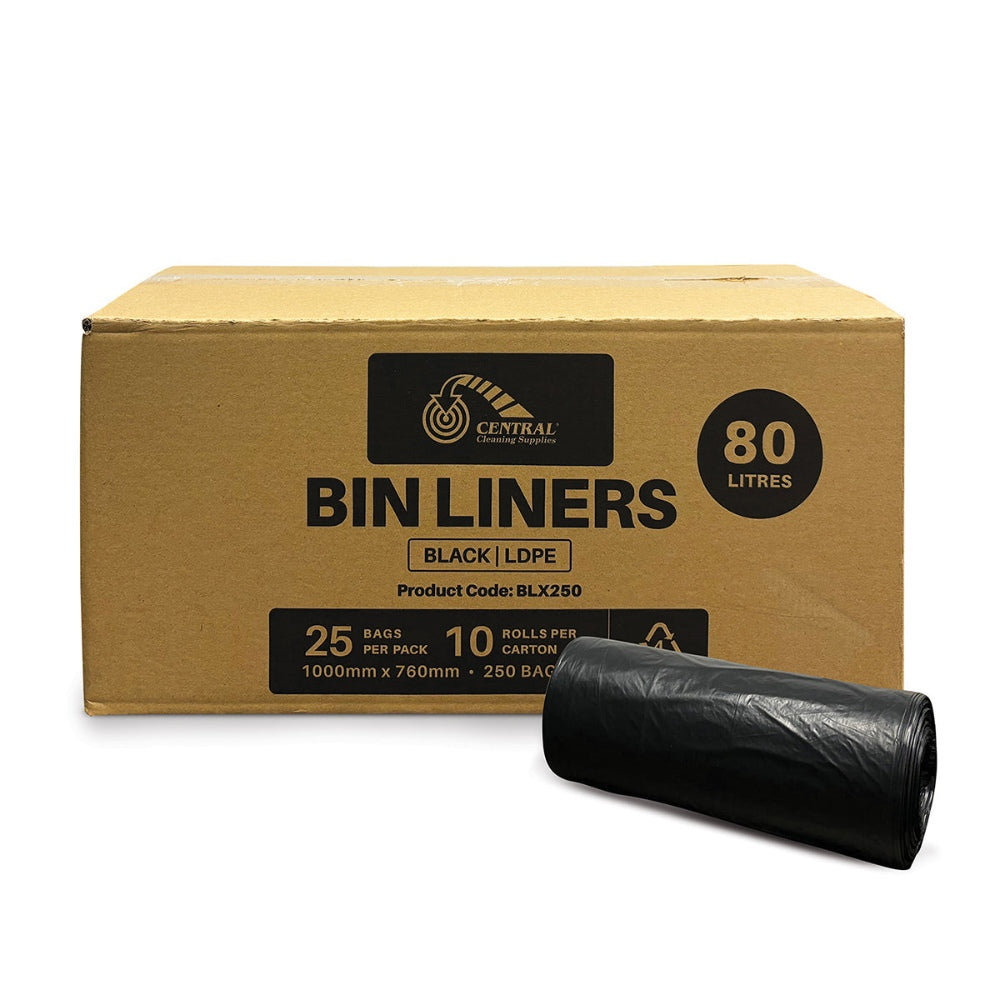 CCS 80L Bin Liners Black - 250 Bags per Box