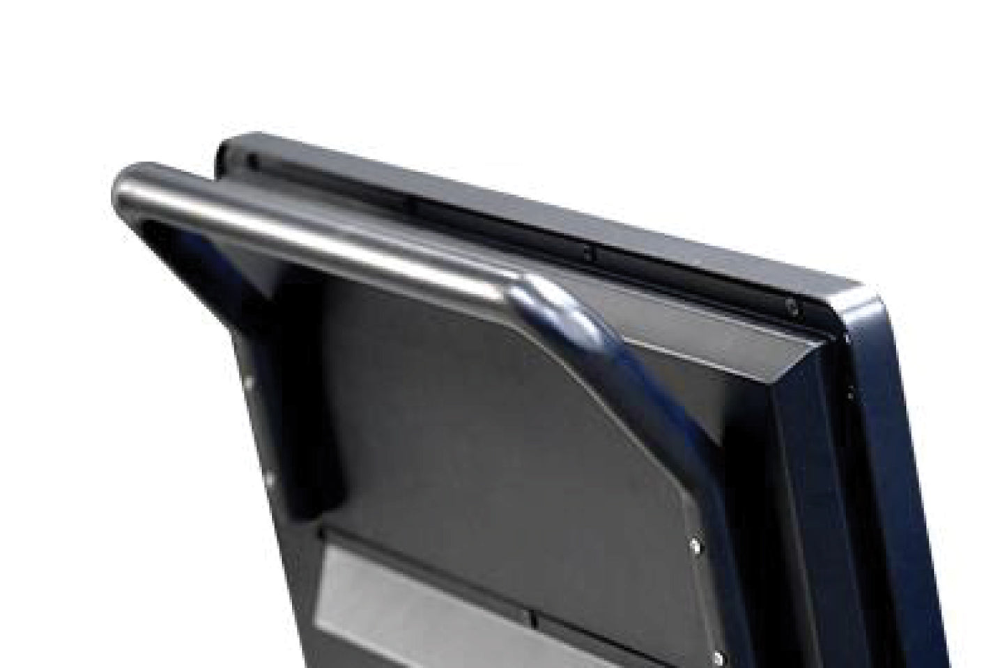 Close-up of a digital sign with a handle on a white background