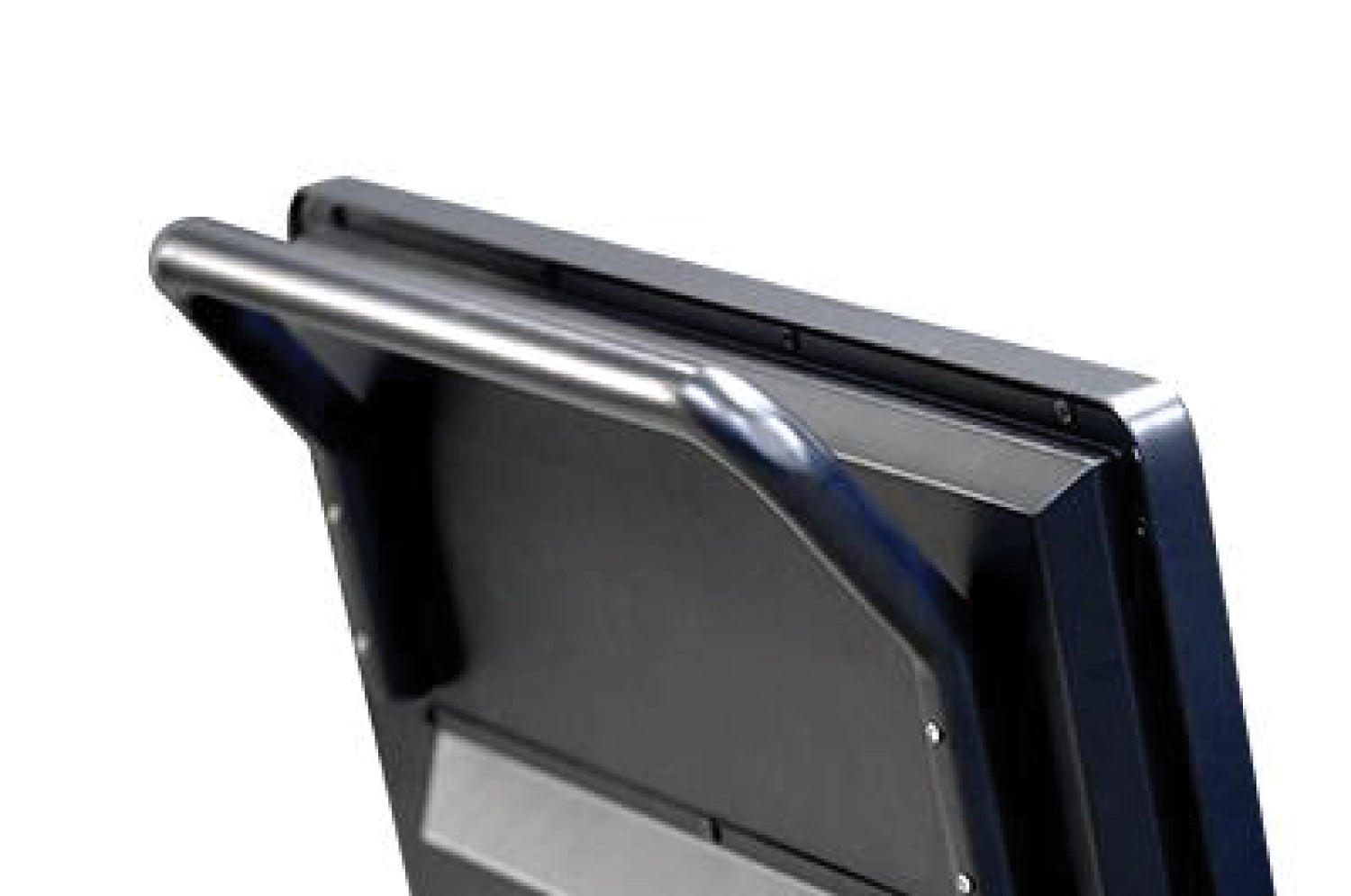 Close-up of a digital sign with a handle on a white background