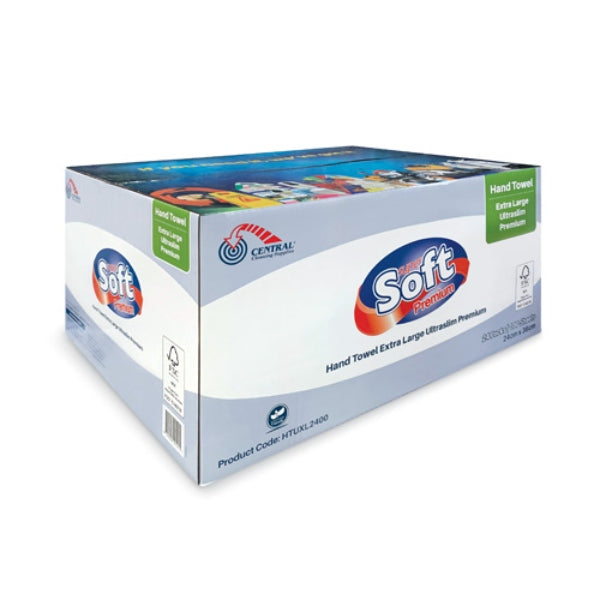 Box of CCS Soft paper towels on a white background