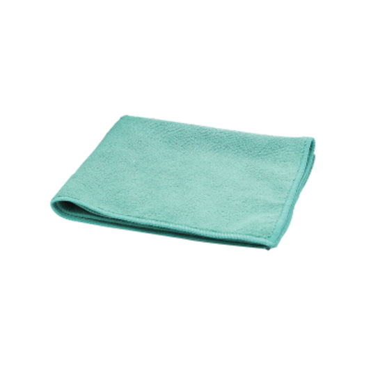 Folded teal cleaning cloth on a white background