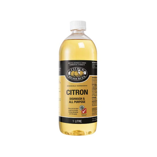Bottle of Citron dishwash and all-purpose cleaner on a white background
