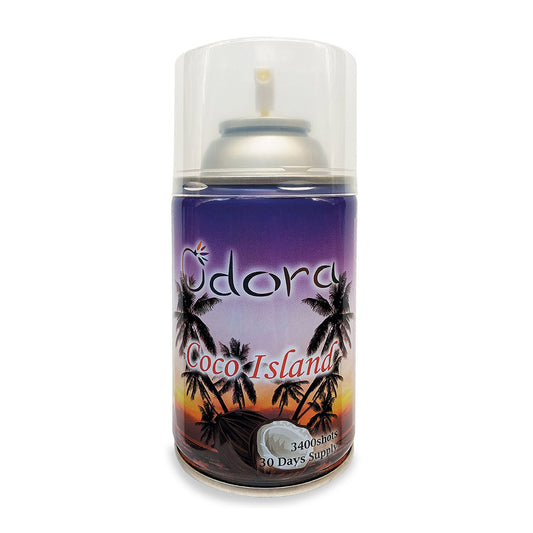 Odora Coco Island air freshener can on a white background