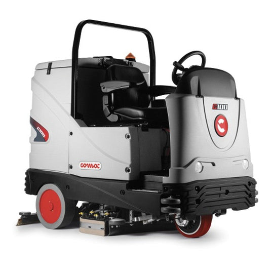 Comac C100 Essential Scrubbing machine with a grey and black design on a white background