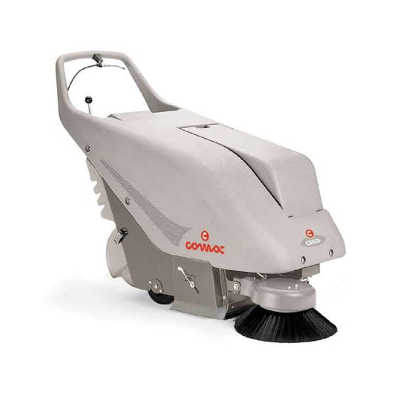 Gray floor cleaning machine with black brush on a white background