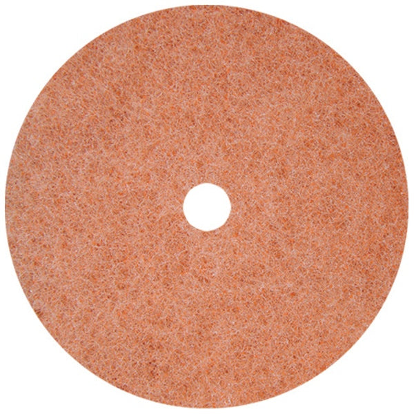 Round orange sanding disc with a central hole on a white background