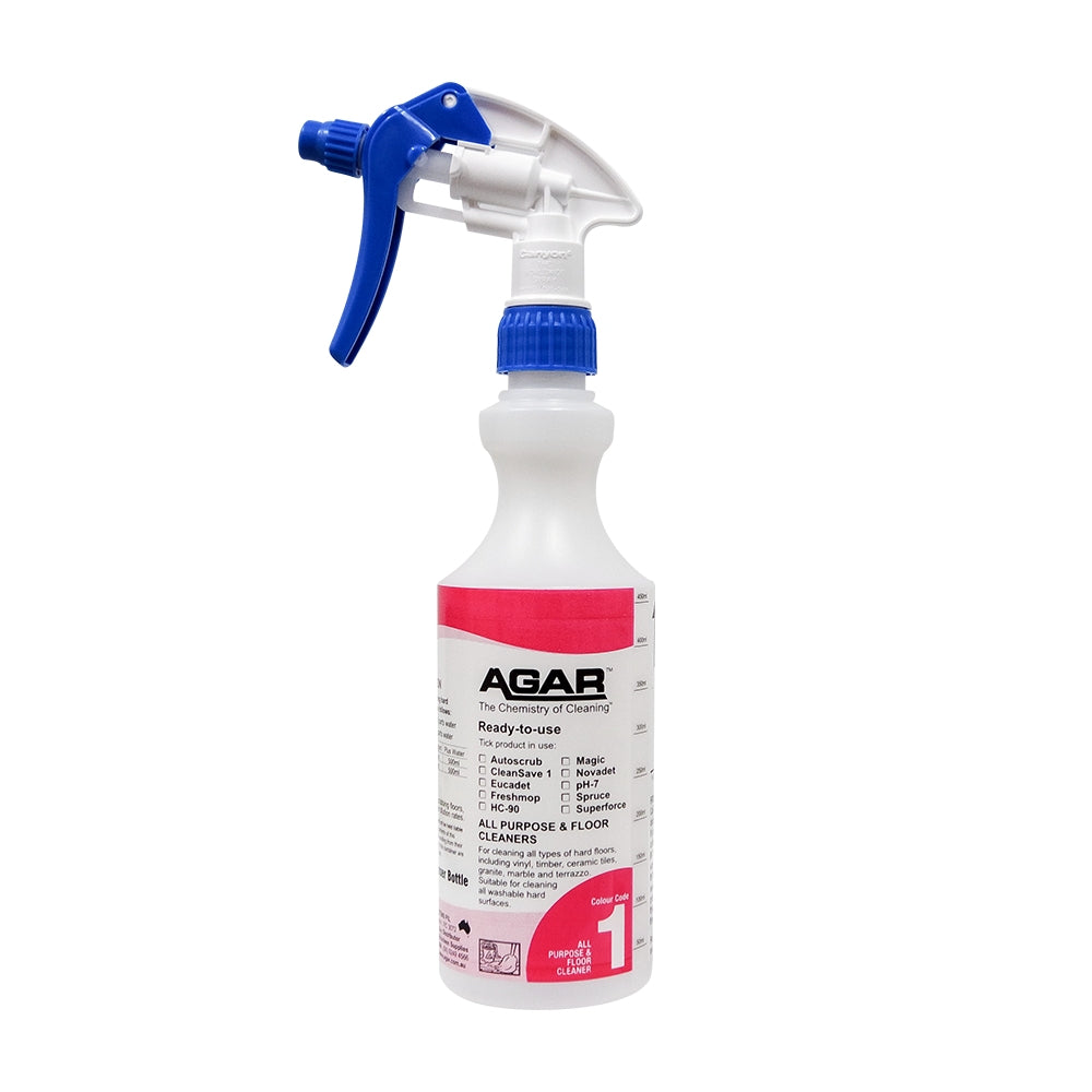 Spray bottle with blue nozzle and white label featuring the brand 'Agar' on a white background.