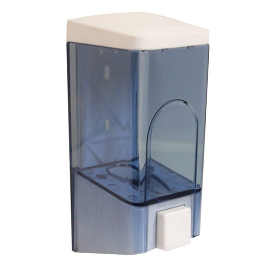 Beige soap dispenser on a white background