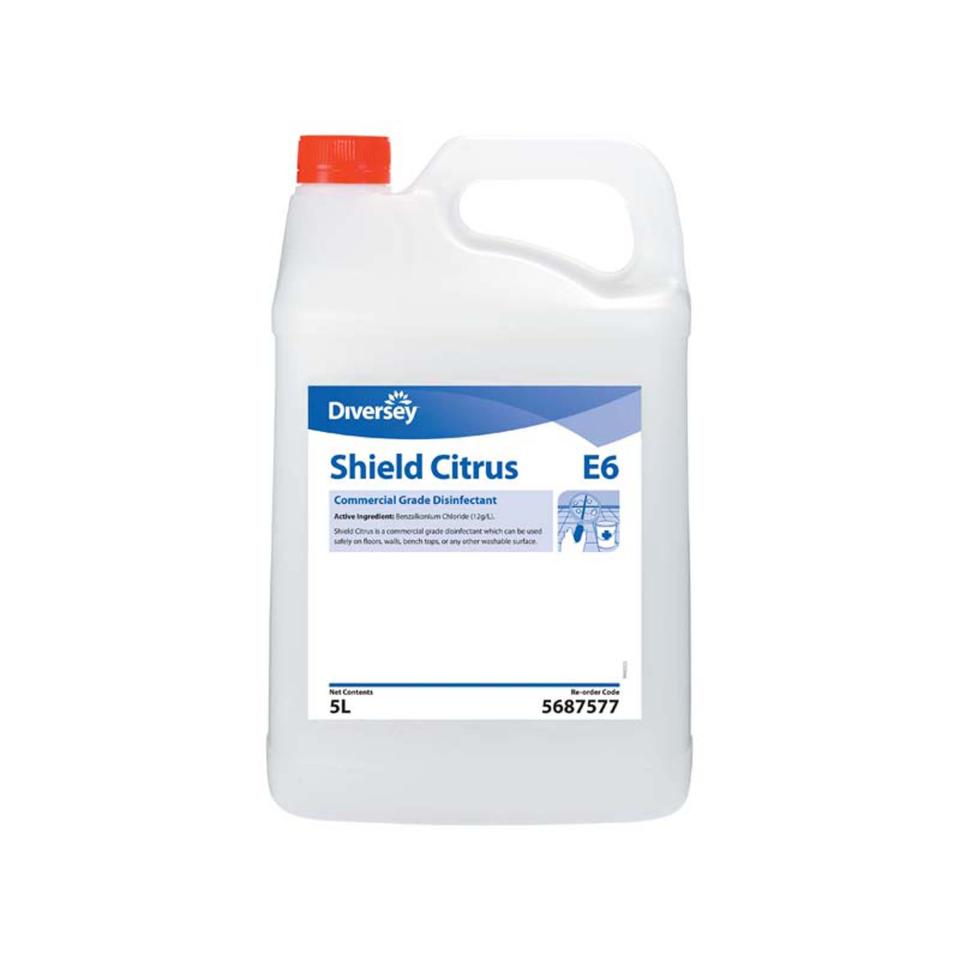Diversey Shield Citrus E6 disinfectant container on a white background