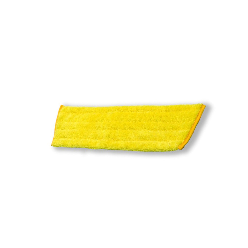 Yellow microfiber damp mop on a white background