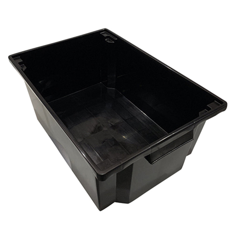 Black plastic drip tray on a white background