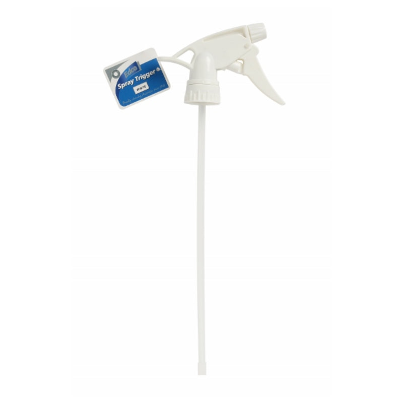 White spray trigger with a label on a white background