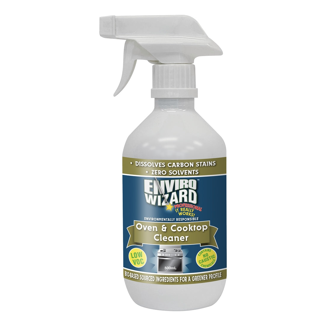 Spray bottle of Enviro Wizard Oven & Cooktop Cleaner on a white background