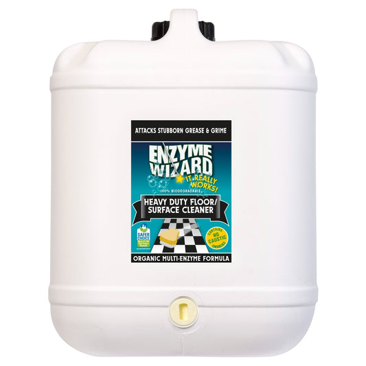 White container of Enzyme Wizard floor cleaner with label on a white background