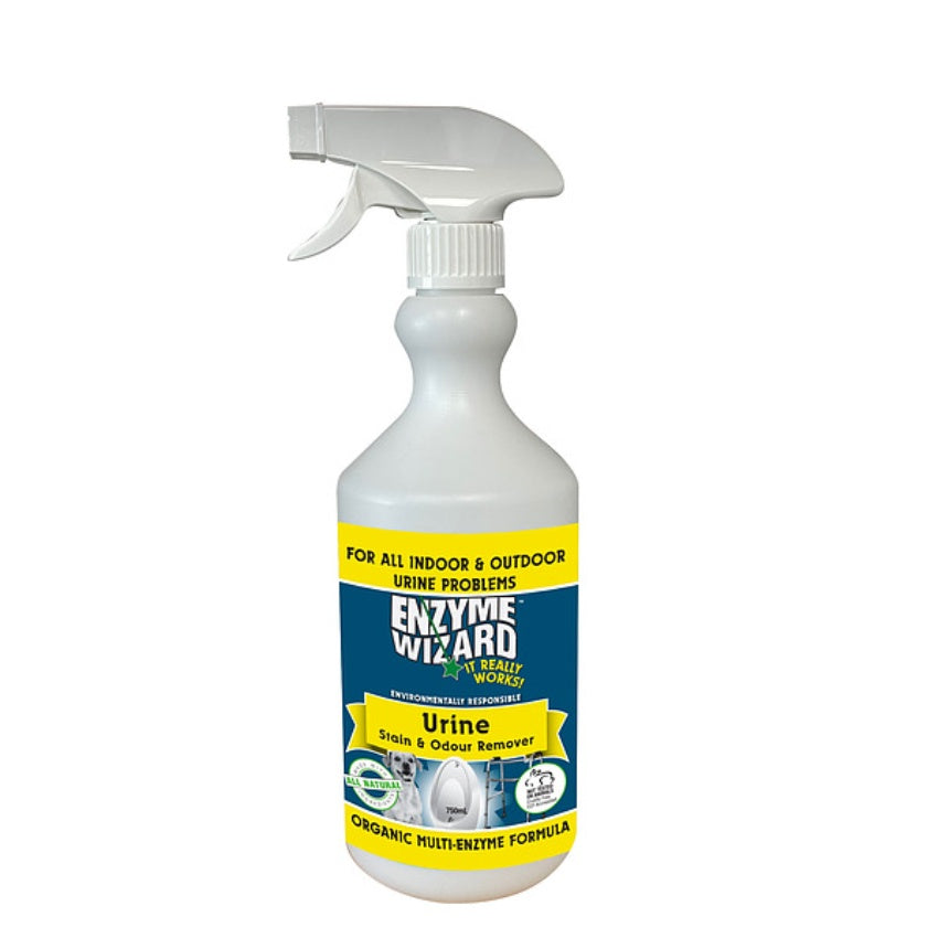 Enzyme Wizard urine stain and odor remover spray bottle on a white background