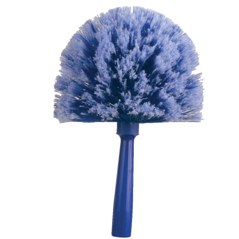 Blue cleaning brush with bristle head on a white background