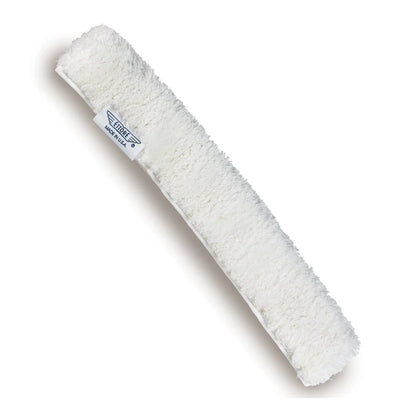 White microfiber applicator with a brand label on a white background