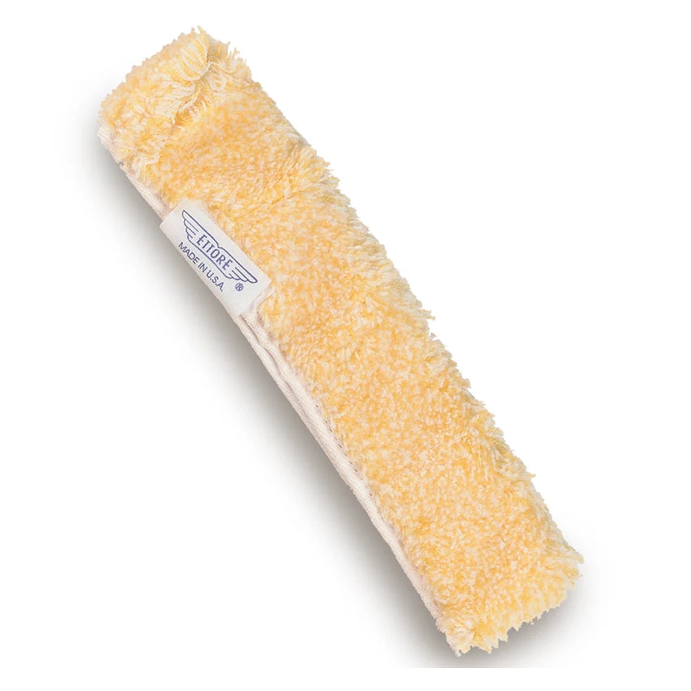 Yellow microfiber roller with a visible brand label on a white background