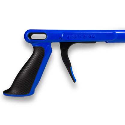 Blue and black tool handle with 'Grip n Grab' branding on a white background