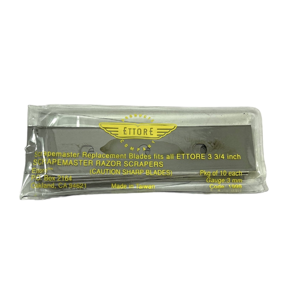 Packaged Ettore Scrapemaster replacement blades on a white background