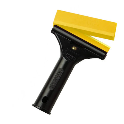 Black squeegee with yellow rubber blade on a white background