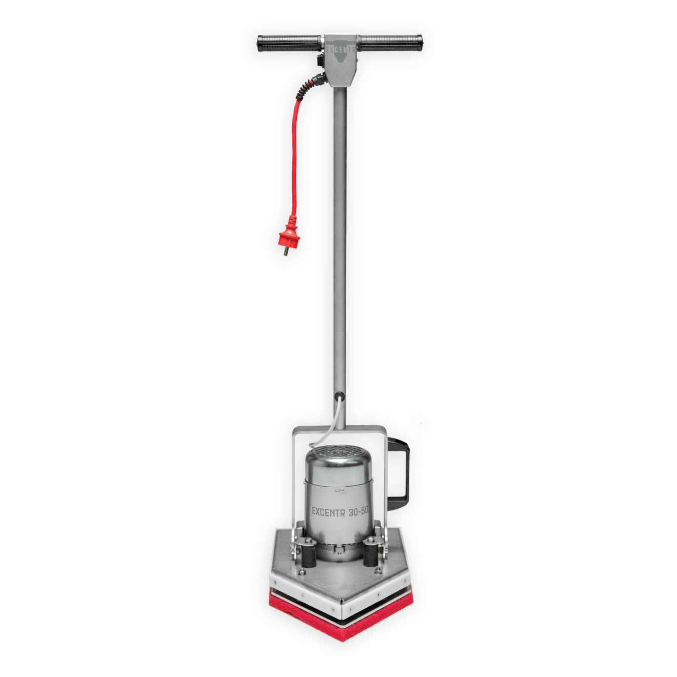 Floor cleaning machine with a red hose on a white background