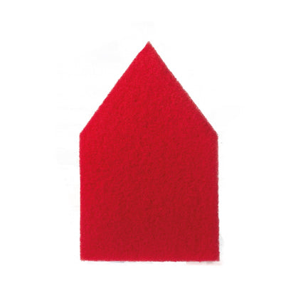 Red triangular scrubbing pad on a white background