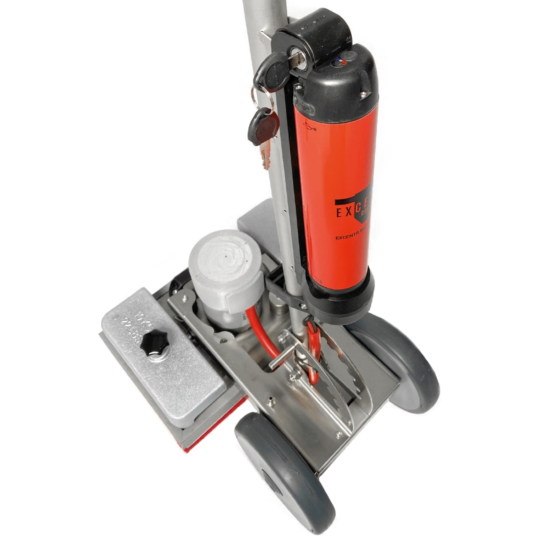 Floor buffer with red canister on a white background