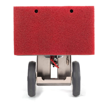 Red rectangular pad attached to an Excentr 40-25 Floor Scrubber Polisher on a white background