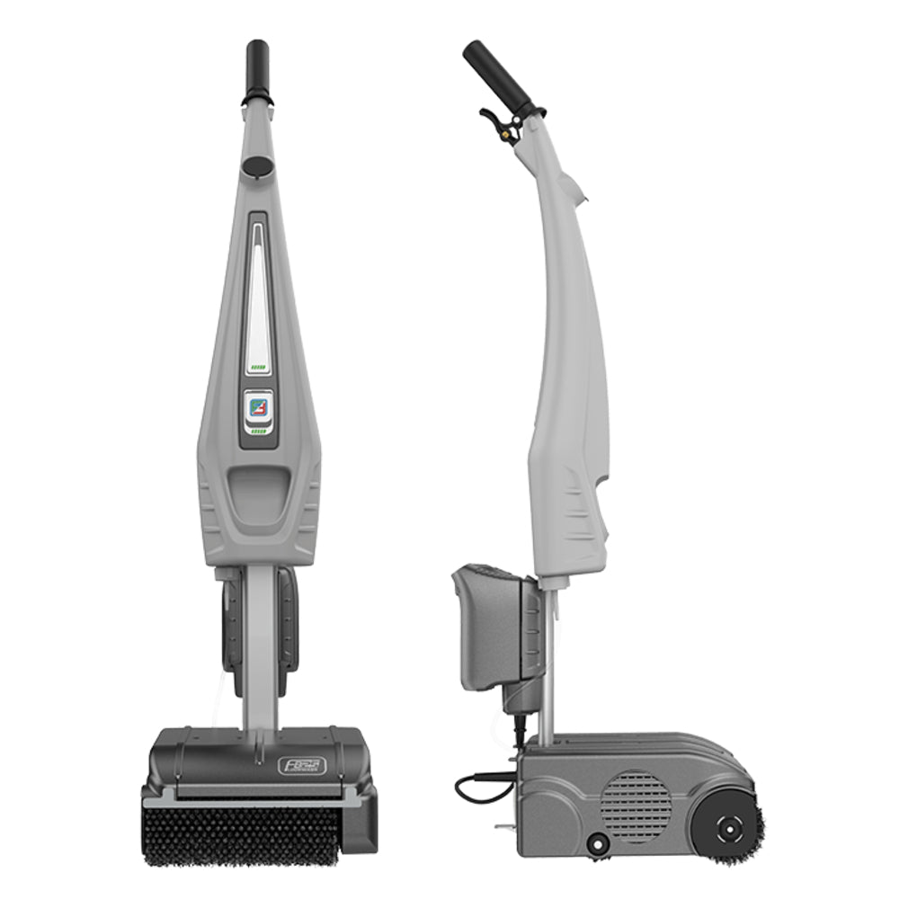 Two gray Floorwash FB25 cleaning machines with extendable handles on a white background