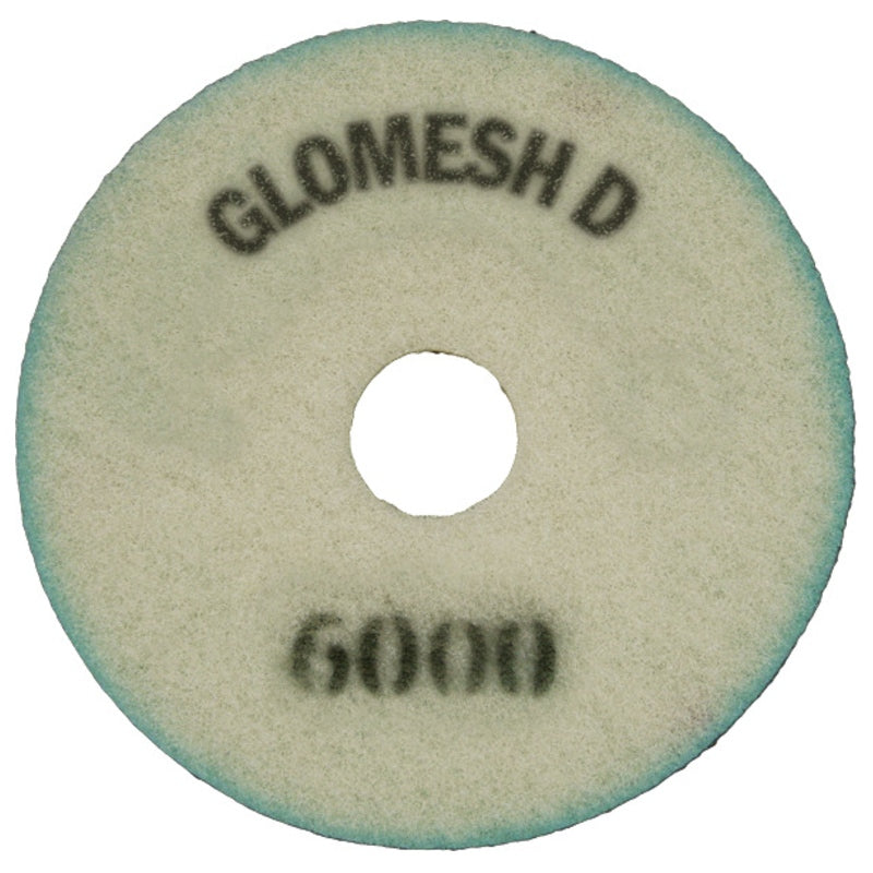 Round green pad with 'GLOMESH D' and '6000' text on a white background