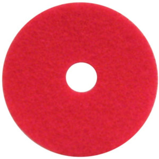 Red floor pad with a white center on a white background