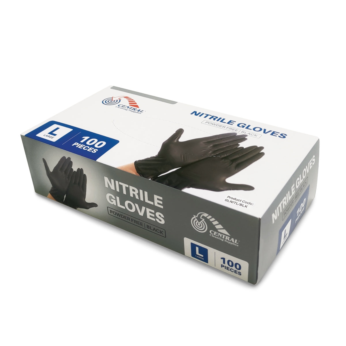 Box of nitrile gloves with brand logo on a white background