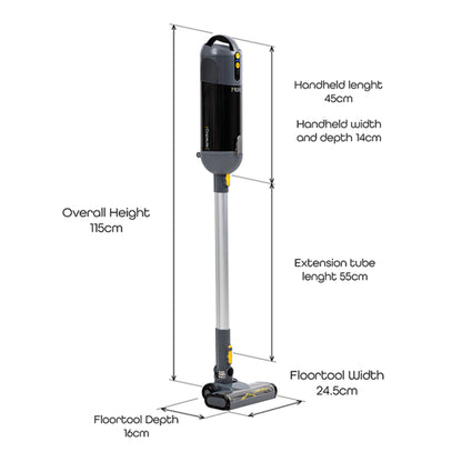 Measurement chart of a Halo Capsule Stick Vacuum Cleaner with dimensions labeled.