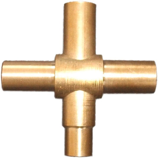 Brass T-shaped fitting on a white background